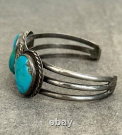 OLD Vintage Native American Navajo THREE Turquoise Sterling Bracelet 32.5g OLD Vintage Native American Navajo THREE Turquoise Sterling Bracelet 32.5g