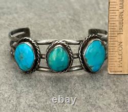 OLD Vintage Native American Navajo THREE Turquoise Sterling Bracelet 32.5g