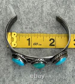 OLD Vintage Native American Navajo THREE Turquoise Sterling Bracelet 32.5g