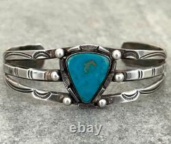 OLD Vintage Native American Navajo Triangle Turquoise Silver Bracelet 6.75 in