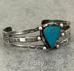OLD Vintage Native American Navajo Triangle Turquoise Silver Bracelet 6.75 in