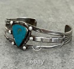 OLD Vintage Native American Navajo Triangle Turquoise Silver Bracelet 6.75 in