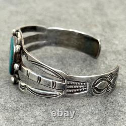 OLD Vintage Native American Navajo Triangle Turquoise Silver Bracelet 6.75 in