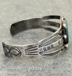 OLD Vintage Native American Navajo Triangle Turquoise Silver Bracelet 6.75 in