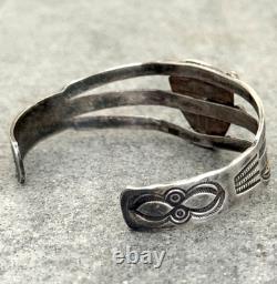 OLD Vintage Native American Navajo Triangle Turquoise Silver Bracelet 6.75 in