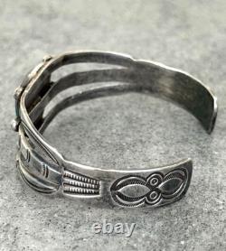 OLD Vintage Native American Navajo Triangle Turquoise Silver Bracelet 6.75 in