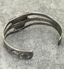 OLD Vintage Native American Navajo Triangle Turquoise Silver Bracelet 6.75 in