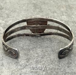 OLD Vintage Native American Navajo Triangle Turquoise Silver Bracelet 6.75 in
