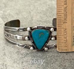 OLD Vintage Native American Navajo Triangle Turquoise Silver Bracelet 6.75 in