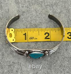 OLD Vintage Native American Navajo Triangle Turquoise Silver Bracelet 6.75 in