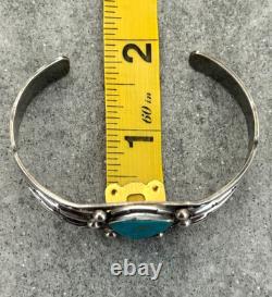OLD Vintage Native American Navajo Triangle Turquoise Silver Bracelet 6.75 in
