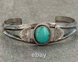 OLD Vintage Native American Navajo Turquoise Carinated Stamped Sterling Bracelet