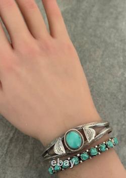 OLD Vintage Native American Navajo Turquoise Carinated Stamped Sterling Bracelet