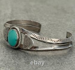 OLD Vintage Native American Navajo Turquoise Carinated Stamped Sterling Bracelet