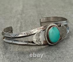 OLD Vintage Native American Navajo Turquoise Carinated Stamped Sterling Bracelet