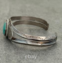 OLD Vintage Native American Navajo Turquoise Carinated Stamped Sterling Bracelet