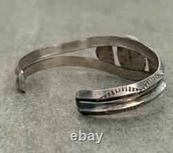 OLD Vintage Native American Navajo Turquoise Carinated Stamped Sterling Bracelet
