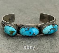 OLD Vintage Native American Navajo Turquoise Carinated Sterling Bracelet 46g