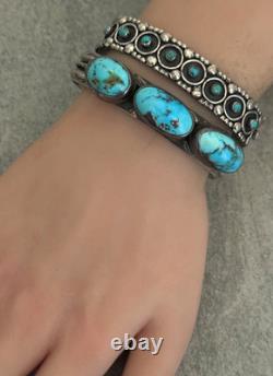 OLD Vintage Native American Navajo Turquoise Carinated Sterling Bracelet 46g