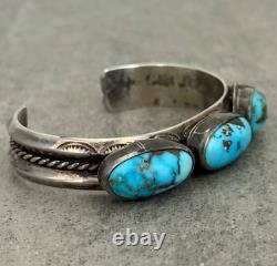 OLD Vintage Native American Navajo Turquoise Carinated Sterling Bracelet 46g