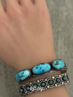 OLD Vintage Native American Navajo Turquoise Carinated Sterling Bracelet 46g