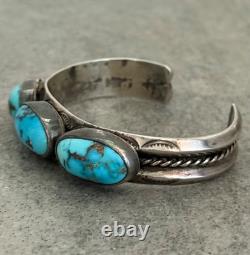 OLD Vintage Native American Navajo Turquoise Carinated Sterling Bracelet 46g
