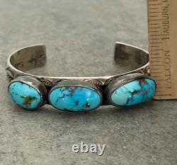 OLD Vintage Native American Navajo Turquoise Carinated Sterling Bracelet 46g