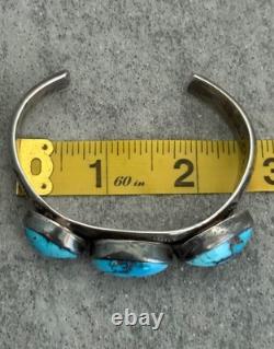 OLD Vintage Native American Navajo Turquoise Carinated Sterling Bracelet 46g