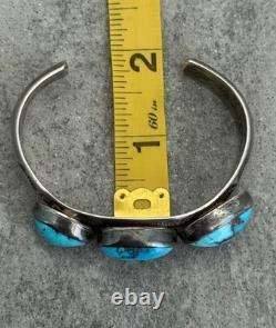 OLD Vintage Native American Navajo Turquoise Carinated Sterling Bracelet 46g