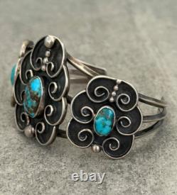 OLD Vintage Native American Navajo Turquoise Carinated Sterling Bracelet 6.25 in