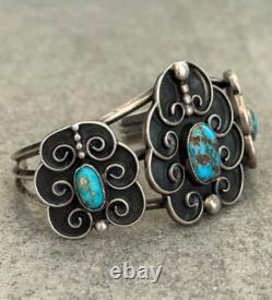 OLD Vintage Native American Navajo Turquoise Carinated Sterling Bracelet 6.25 in