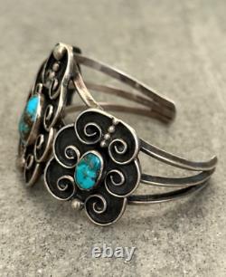 OLD Vintage Native American Navajo Turquoise Carinated Sterling Bracelet 6.25 in