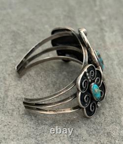 OLD Vintage Native American Navajo Turquoise Carinated Sterling Bracelet 6.25 in