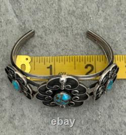OLD Vintage Native American Navajo Turquoise Carinated Sterling Bracelet 6.25 in