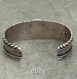 OLD Vintage Native American Navajo Turquoise Chiseled Sterling Bracelet 7 in