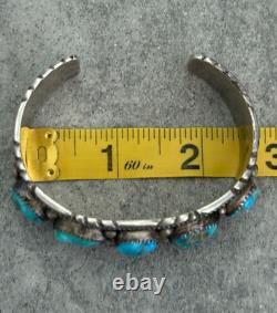 OLD Vintage Native American Navajo Turquoise Chiseled Sterling Bracelet 7 in