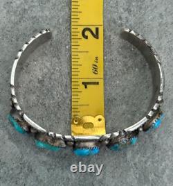 OLD Vintage Native American Navajo Turquoise Chiseled Sterling Bracelet 7 in