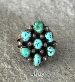 OLD Vintage Native American Navajo Turquoise Cluster Sterling Silver Ring Size 6