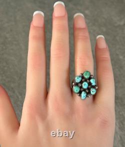 OLD Vintage Native American Navajo Turquoise Cluster Sterling Silver Ring Size 6