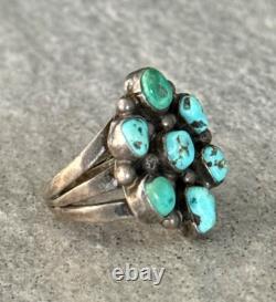 OLD Vintage Native American Navajo Turquoise Cluster Sterling Silver Ring Size 6