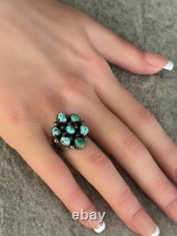 OLD Vintage Native American Navajo Turquoise Cluster Sterling Silver Ring Size 6