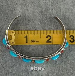 OLD Vintage Native American Navajo Turquoise, Coral, MOP Sterling Silver Bracelet