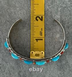 OLD Vintage Native American Navajo Turquoise, Coral, MOP Sterling Silver Bracelet