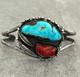 OLD Vintage Native American Navajo Turquoise Coral Sterling Bracelet 6.75 in