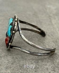 OLD Vintage Native American Navajo Turquoise Coral Sterling Bracelet 6.75 in
