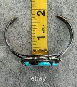 OLD Vintage Native American Navajo Turquoise Coral Sterling Bracelet 6.75 in