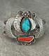OLD Vintage Native American Navajo Turquoise Coral Sterling silver Bracelet 40g