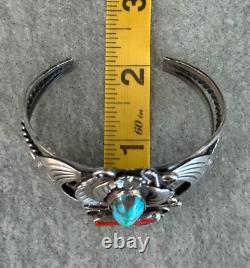 OLD Vintage Native American Navajo Turquoise Coral Sterling silver Bracelet 40g