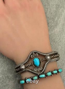OLD Vintage Native American Navajo Turquoise HANDMADE CARINATED silver Bracelet