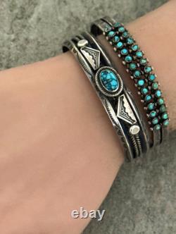 OLD Vintage Native American Navajo Turquoise HANDSTAMP CARINATED silver Bracelet